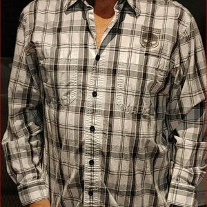 Harley-Davidson Shirt Men's Sz L Black and White Plaid Longsleeve